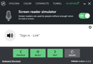A screenshot of silk tide's screenreader simulator 